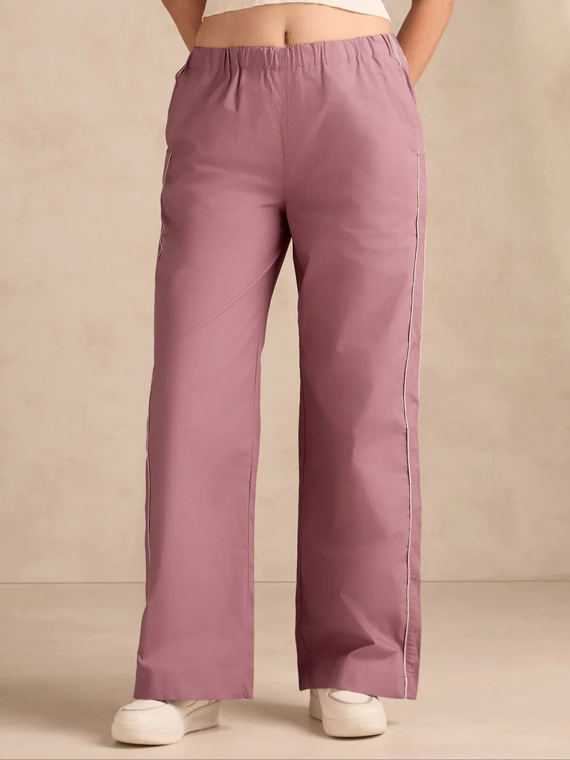 Outzidr  Mauve Pintuck Wide Leg Trouser for Women | Best Price UAE